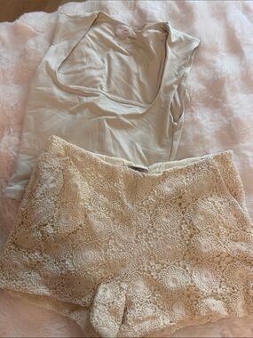 SET 🤍 Eve Cream Lace Crochet Shorts & Tank Sleep